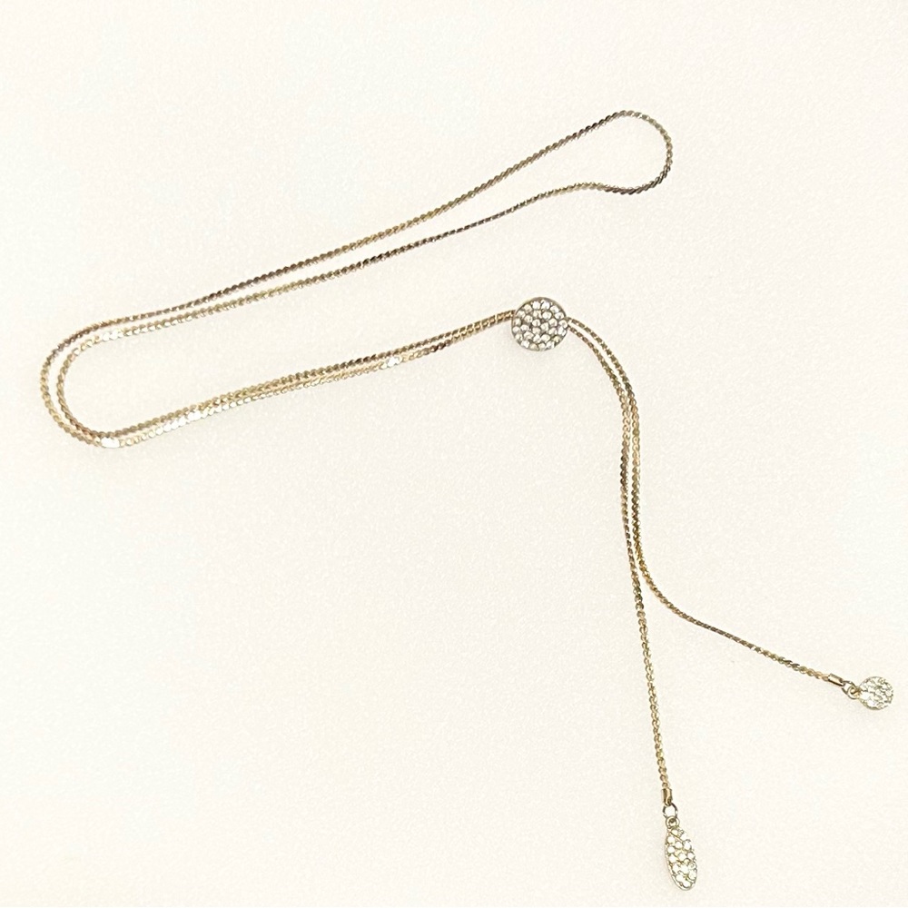 Vintage Lariat Necklace 30” Movable Station And Charms With Rhinestones
